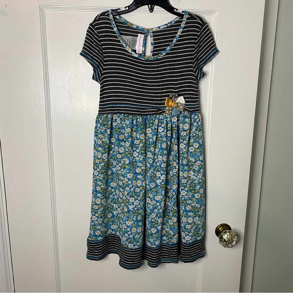 Bonnie Jean Size 6x Dress Blue, Black floral